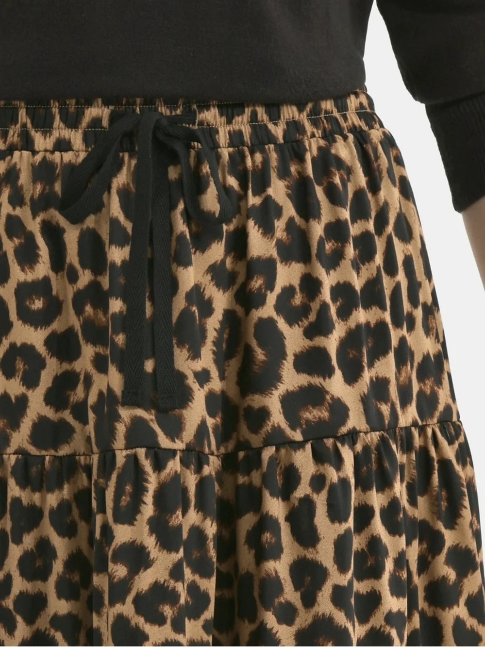 Time & Tru Leopard Print Tiered Midi Skirt - Brown/Black, Size S - Picture 5 of 9
